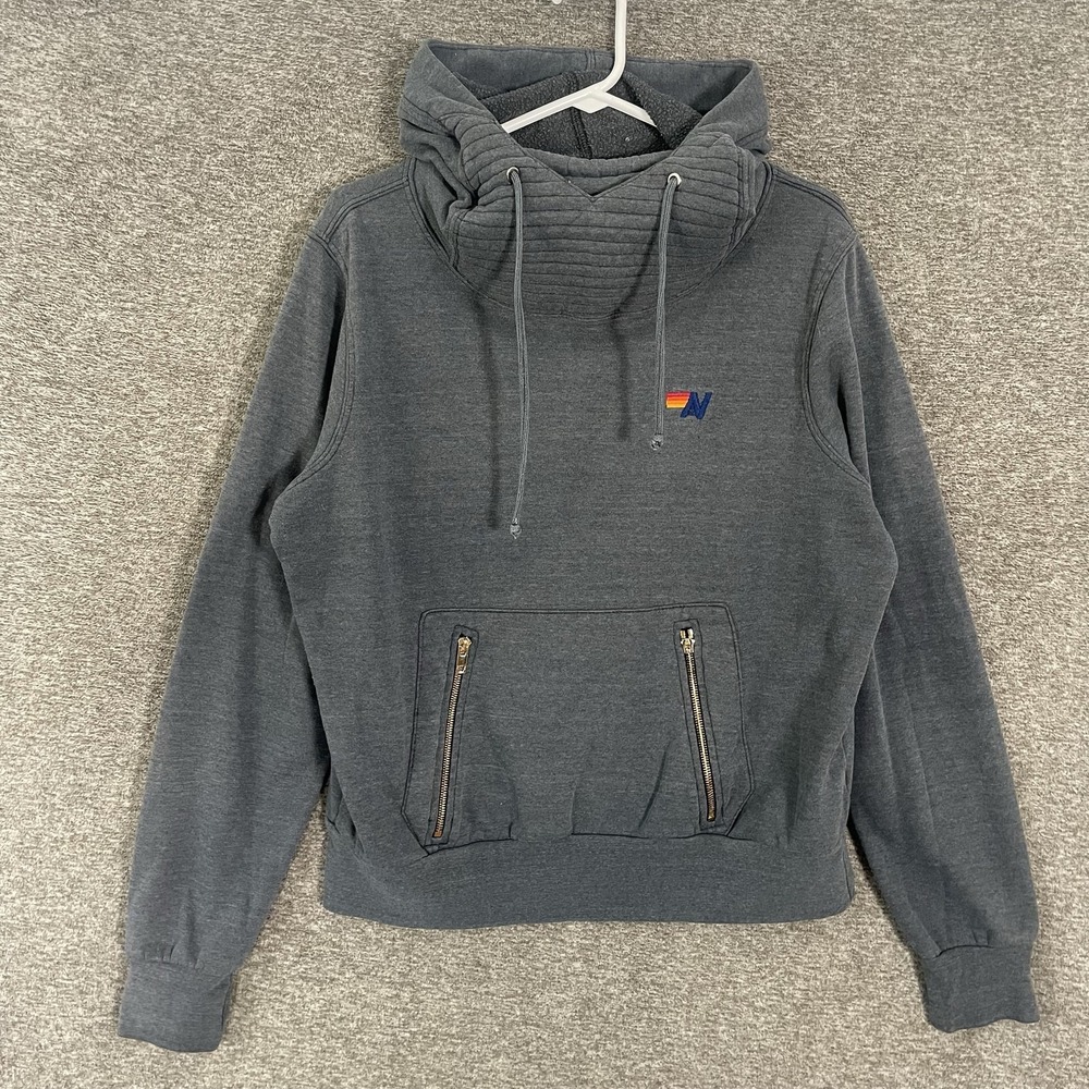 Aviator Nation Ninja Hoodie M Gray Funnel Neck Zip Pocket Sweatshirt